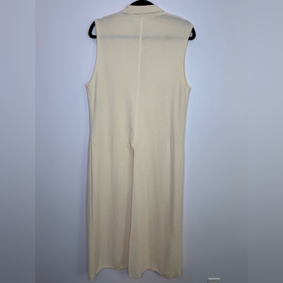 Vintage Rodier off white wool blend minimalist long slits sleeveless cardigan - Picture 9 of 12
